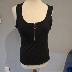 Guilty Women's Ribbed Zip-Front Tank Top | Size Large | Black